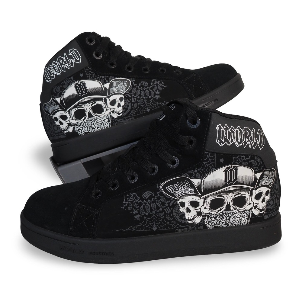 World Industries HAVOC‎ High Top Chunky Skate Shoes Mens 8.5 Black WCM102 Skull